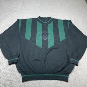 Vintage Head Sweater Mens Medium Green Stripe Knit Tennis Crewneck Pullover 90s